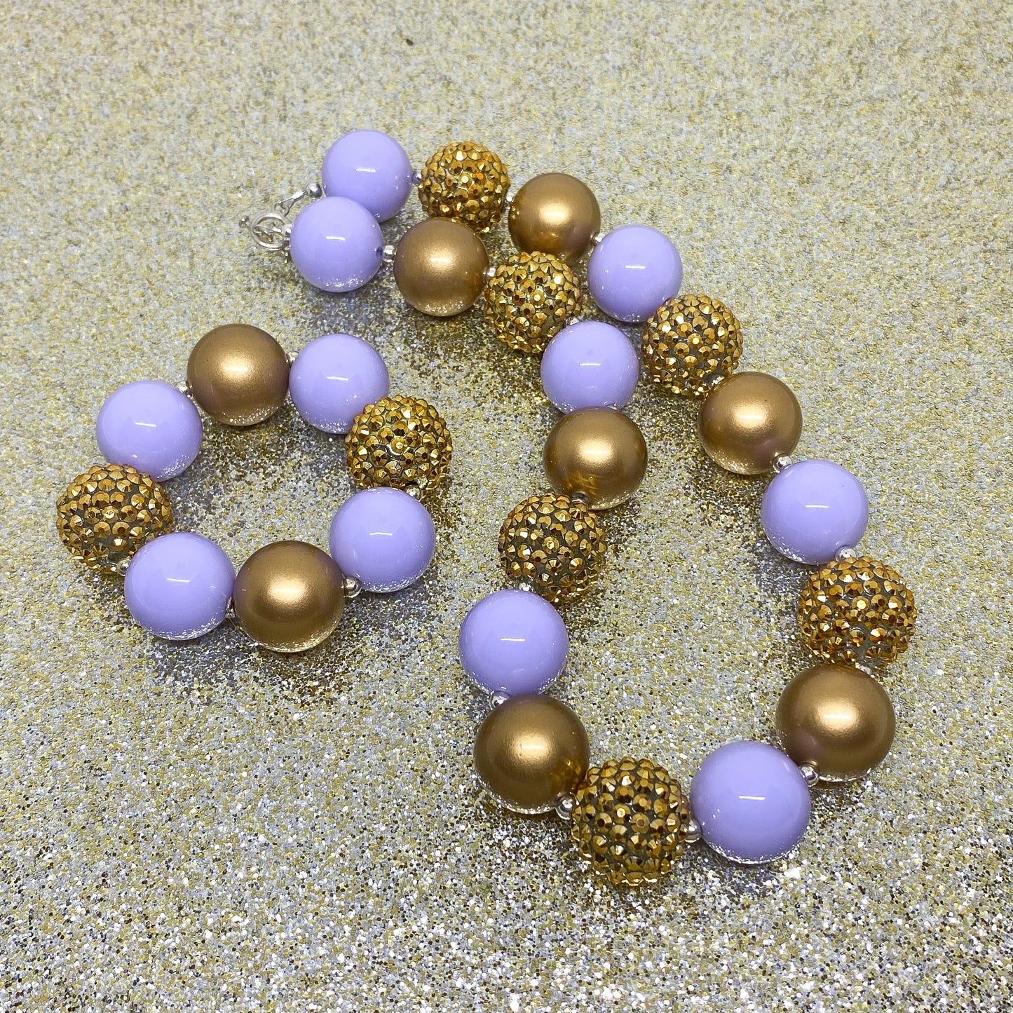 Lavender and Gold Bubblegum Necklace and Bracelet