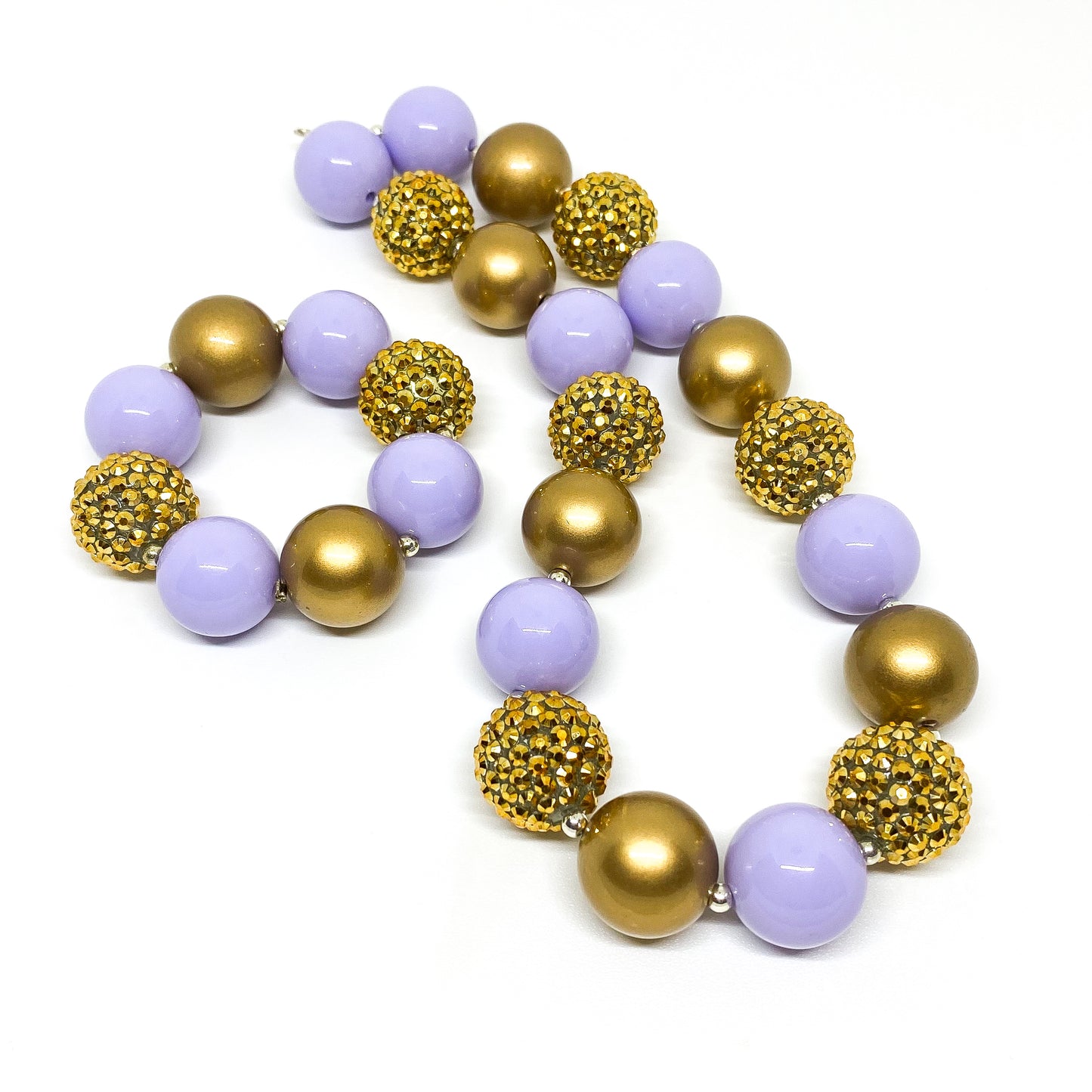 Lavender and Gold Bubblegum Necklace and Bracelet