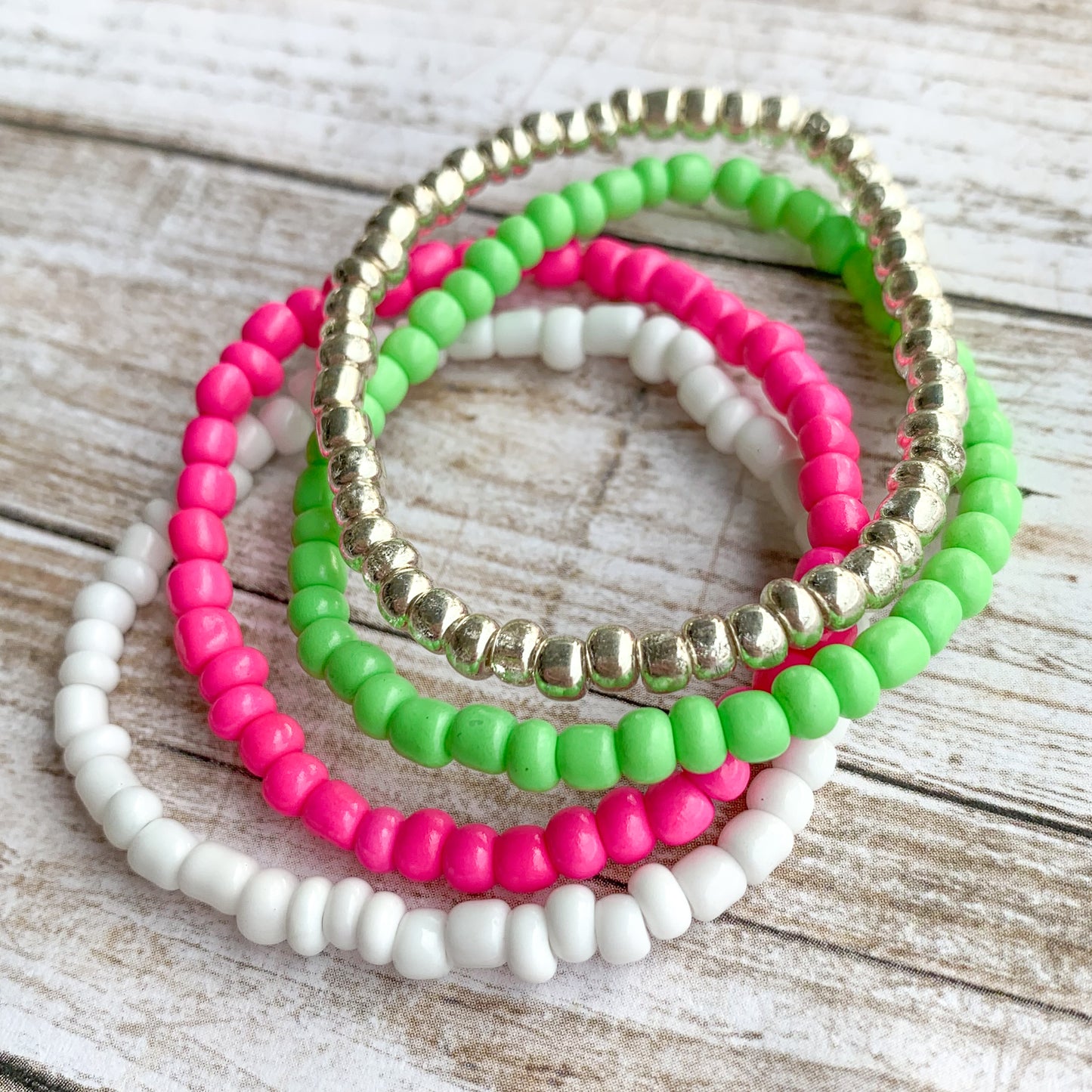 Flamingo Lime - Seed Bead Bracelet Stack