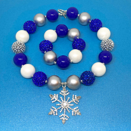 Blue Christmas Bubblegum Necklace and Bracelet