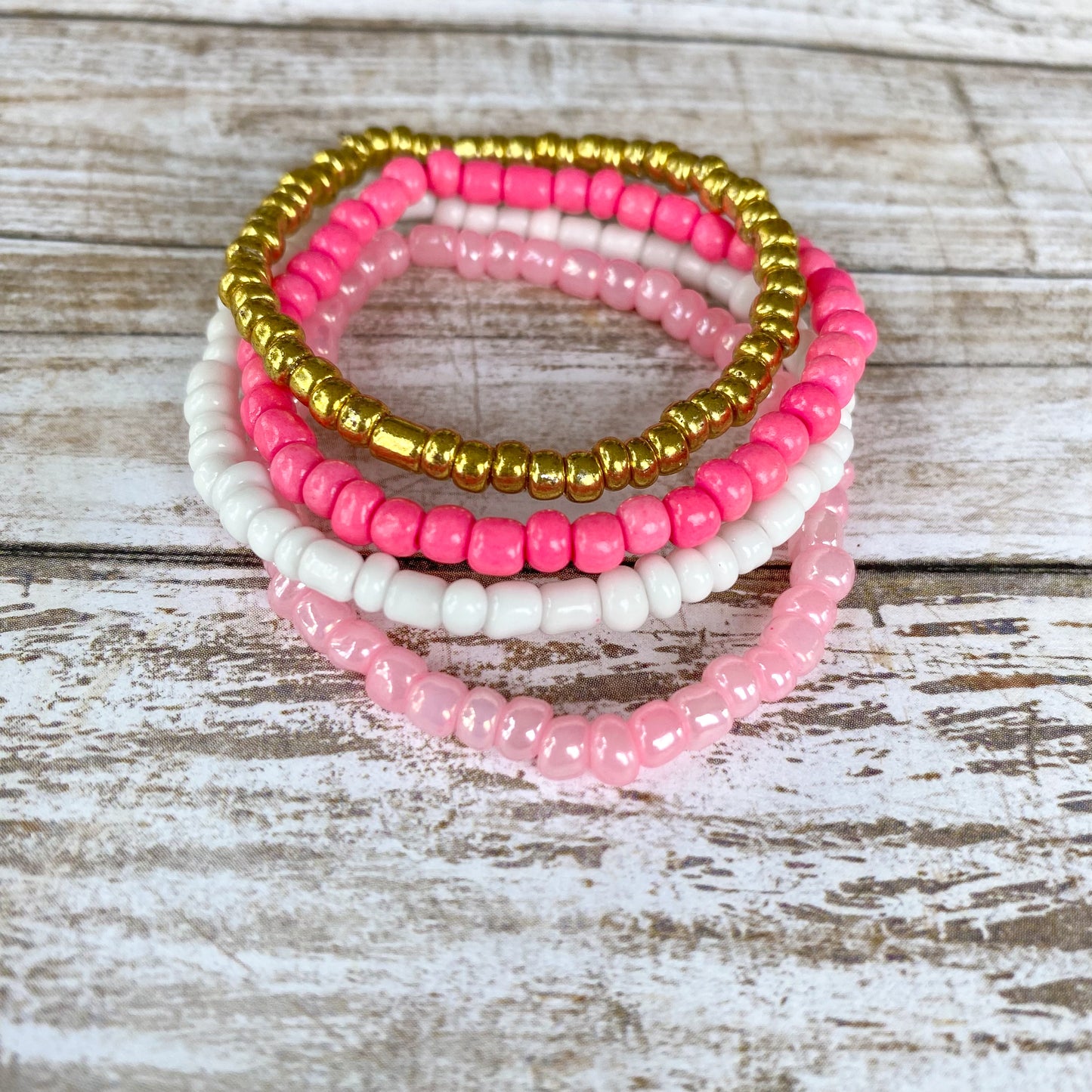 Pink Sunglow - Seed Bead Bracelet Stack