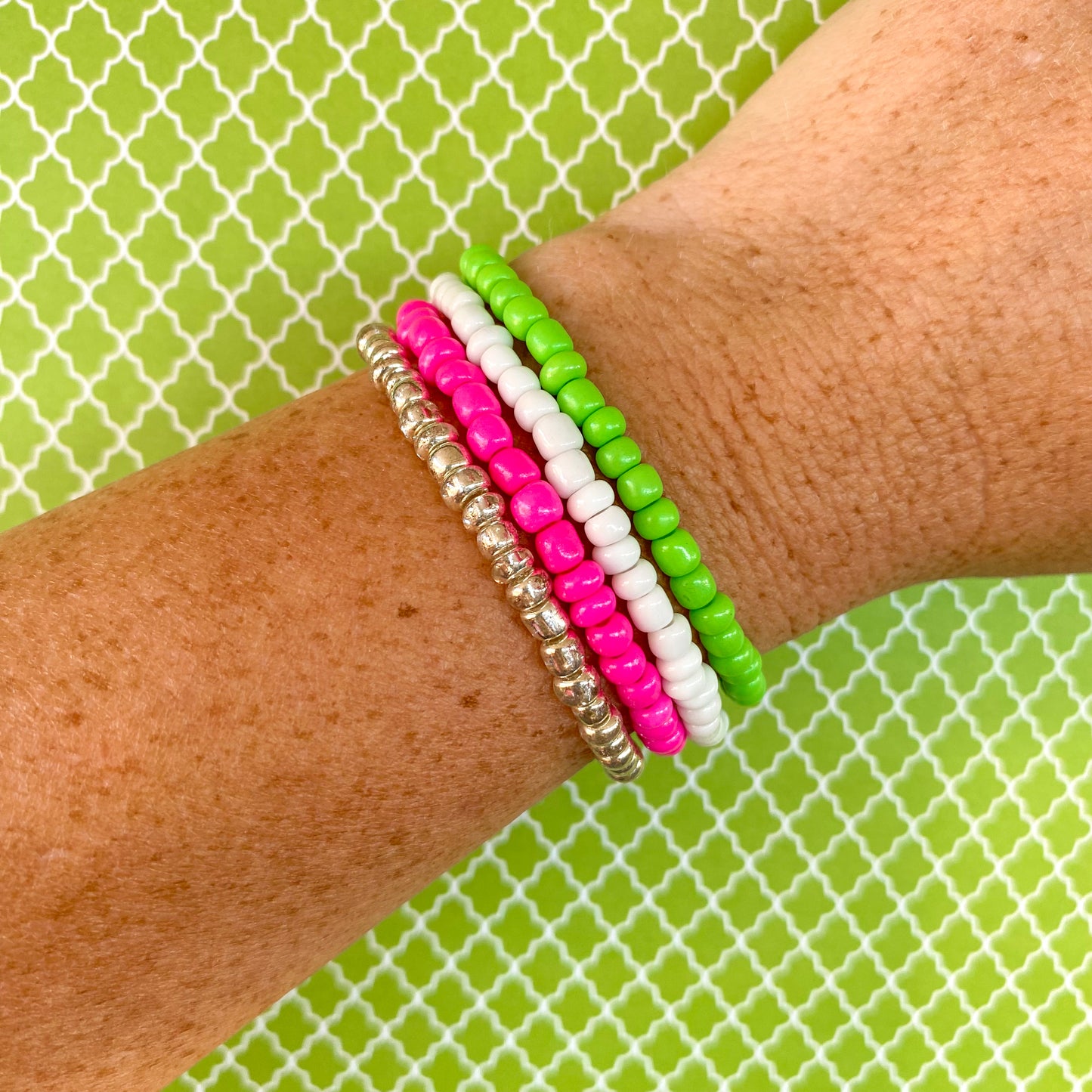 Flamingo Lime - Seed Bead Bracelet Stack