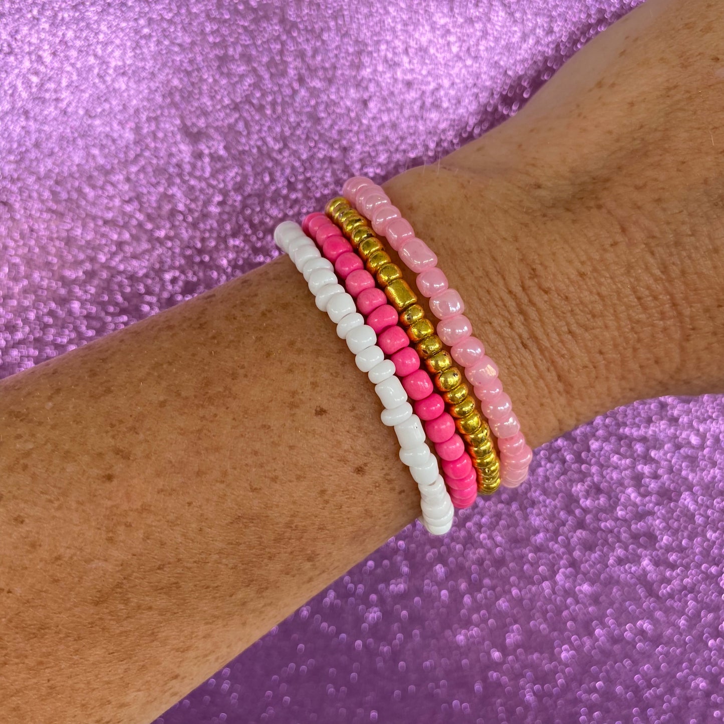 Pink Sunglow - Seed Bead Bracelet Stack