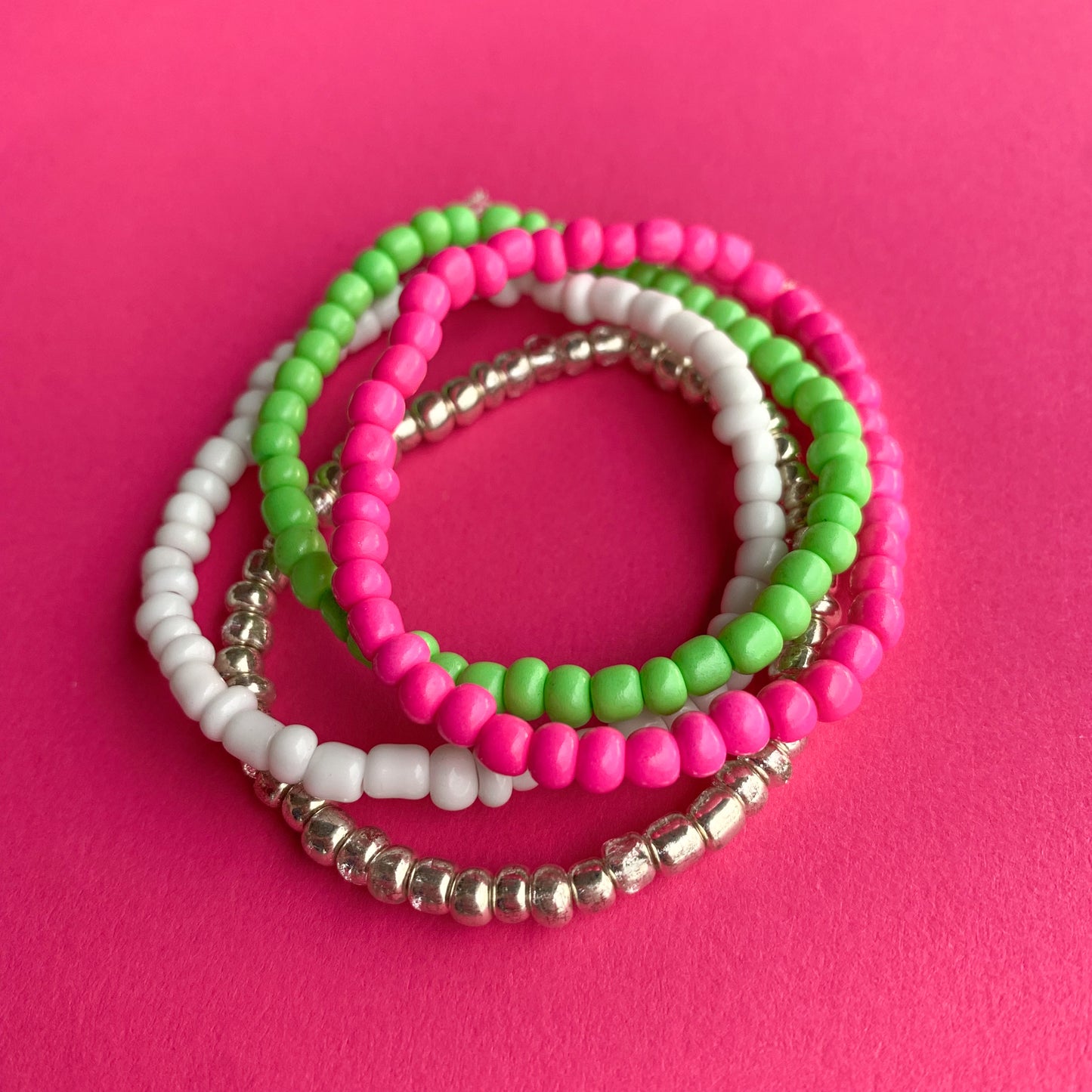 Flamingo Lime - Seed Bead Bracelet Stack