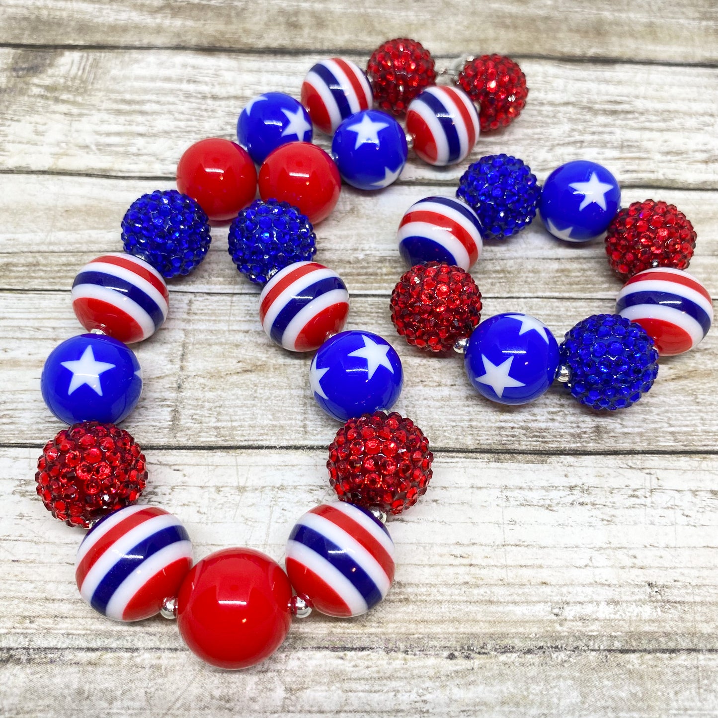 Stars and Stripes Bubblegum Necklace and Bracelet Set