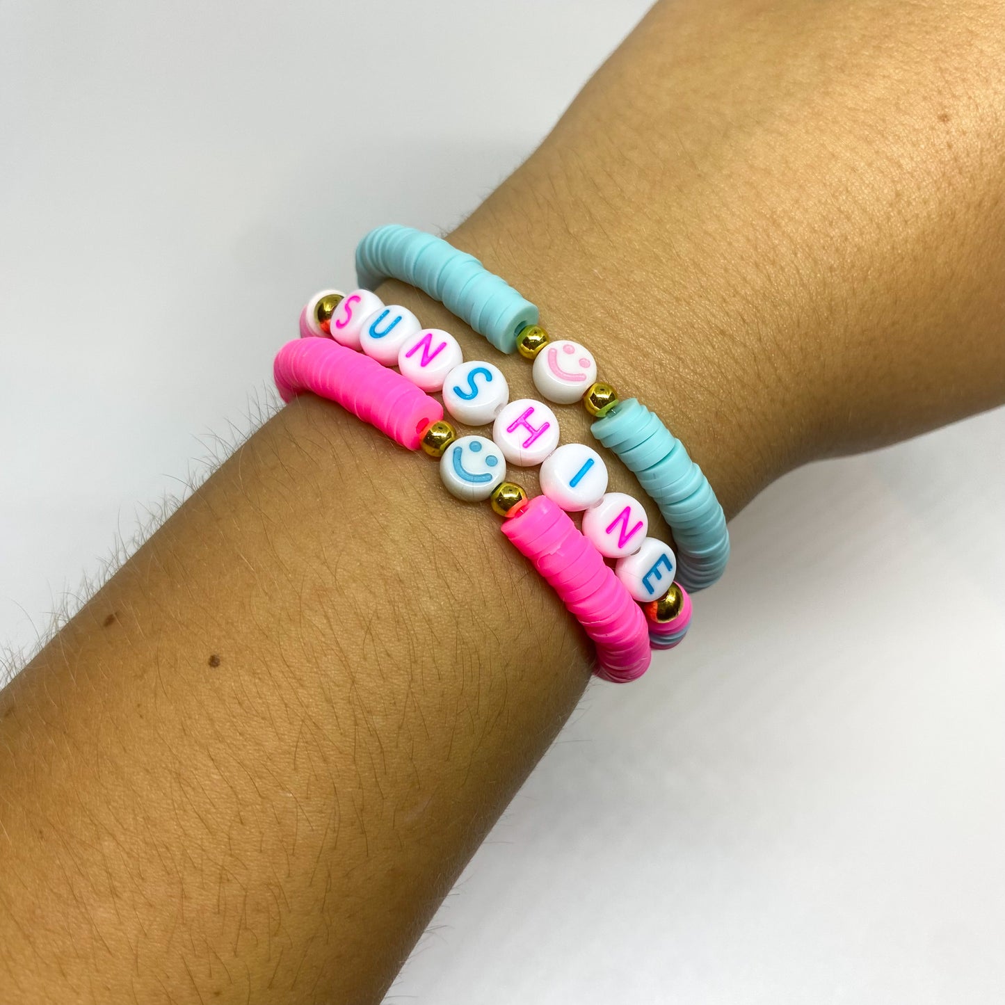 Sunshine Pink and Blue Heishi Bracelet Stack