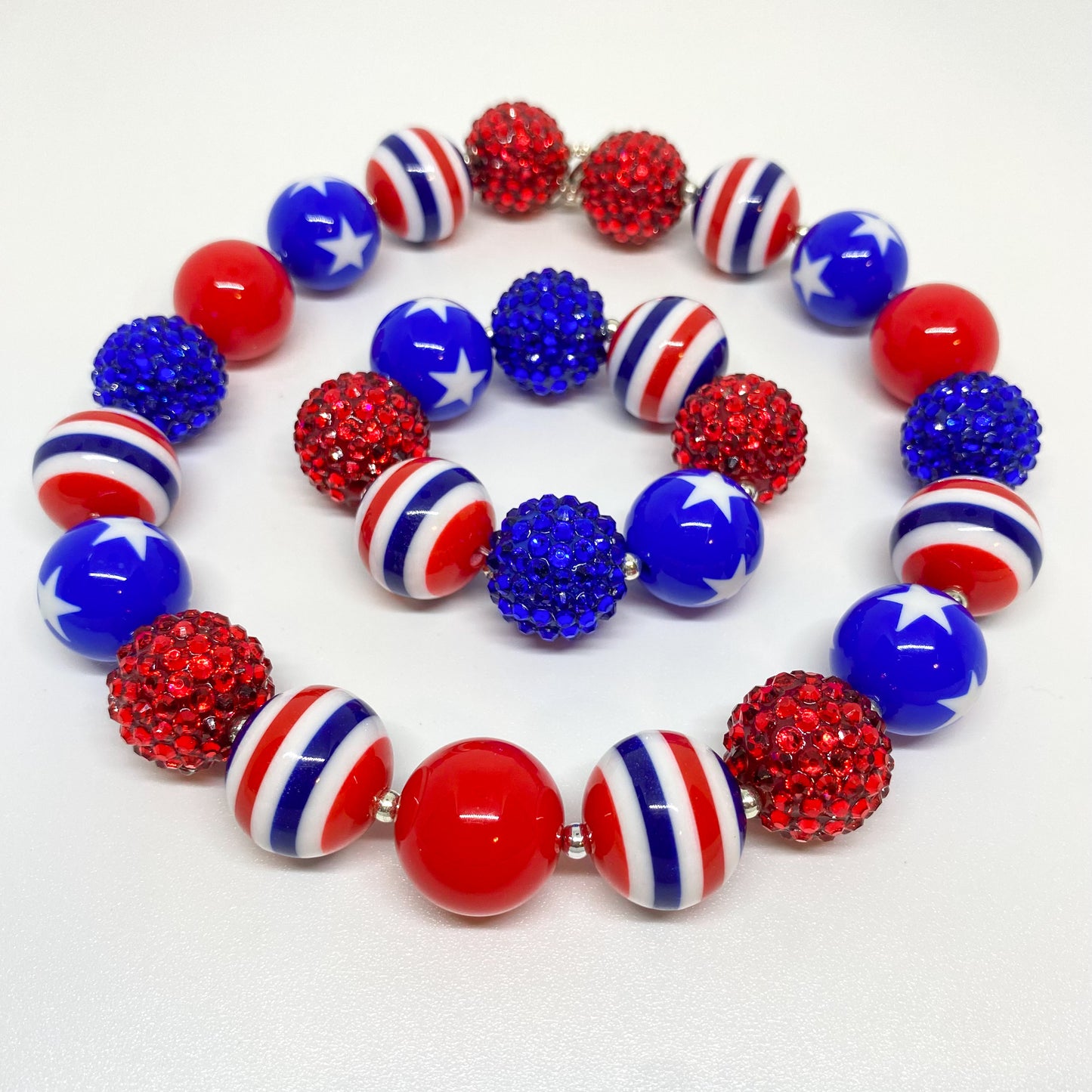 Stars and Stripes Bubblegum Necklace and Bracelet Set