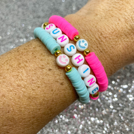 Sunshine Pink and Blue Heishi Bracelet Stack