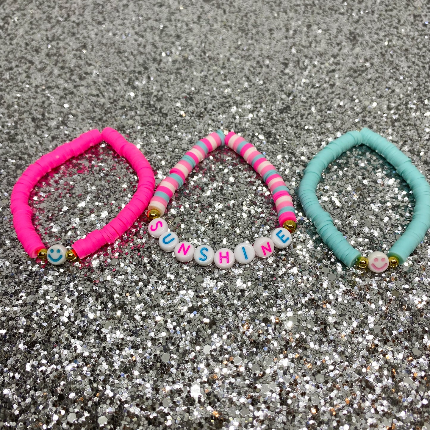 Sunshine Pink and Blue Heishi Bracelet Stack