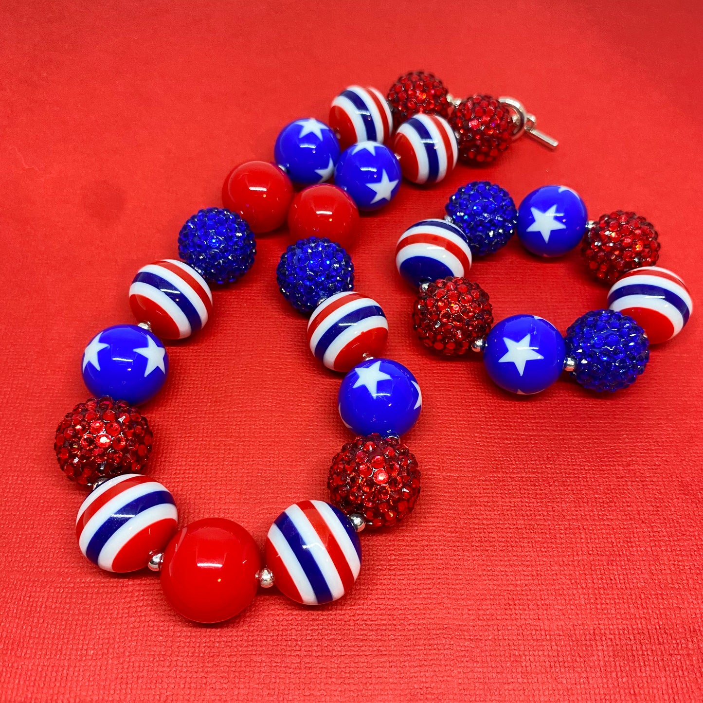 Stars and Stripes Bubblegum Necklace and Bracelet Set