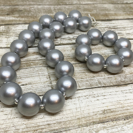 Matte Silver Bubblegum Necklace and Bracelet