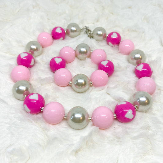 Valentine's Day Pink Bubblegum Necklace and Bracelet