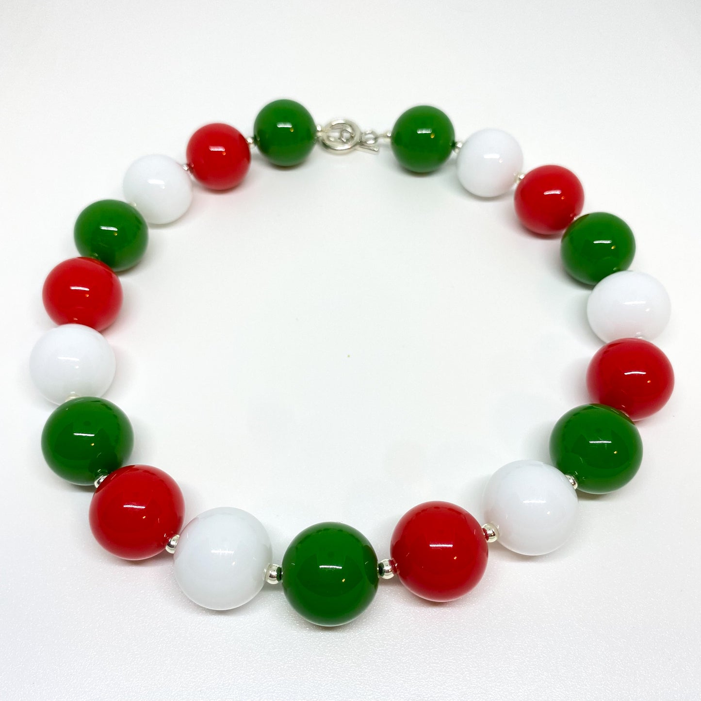 Red Green and White Christmas Bubblegum Necklace and Bracelet