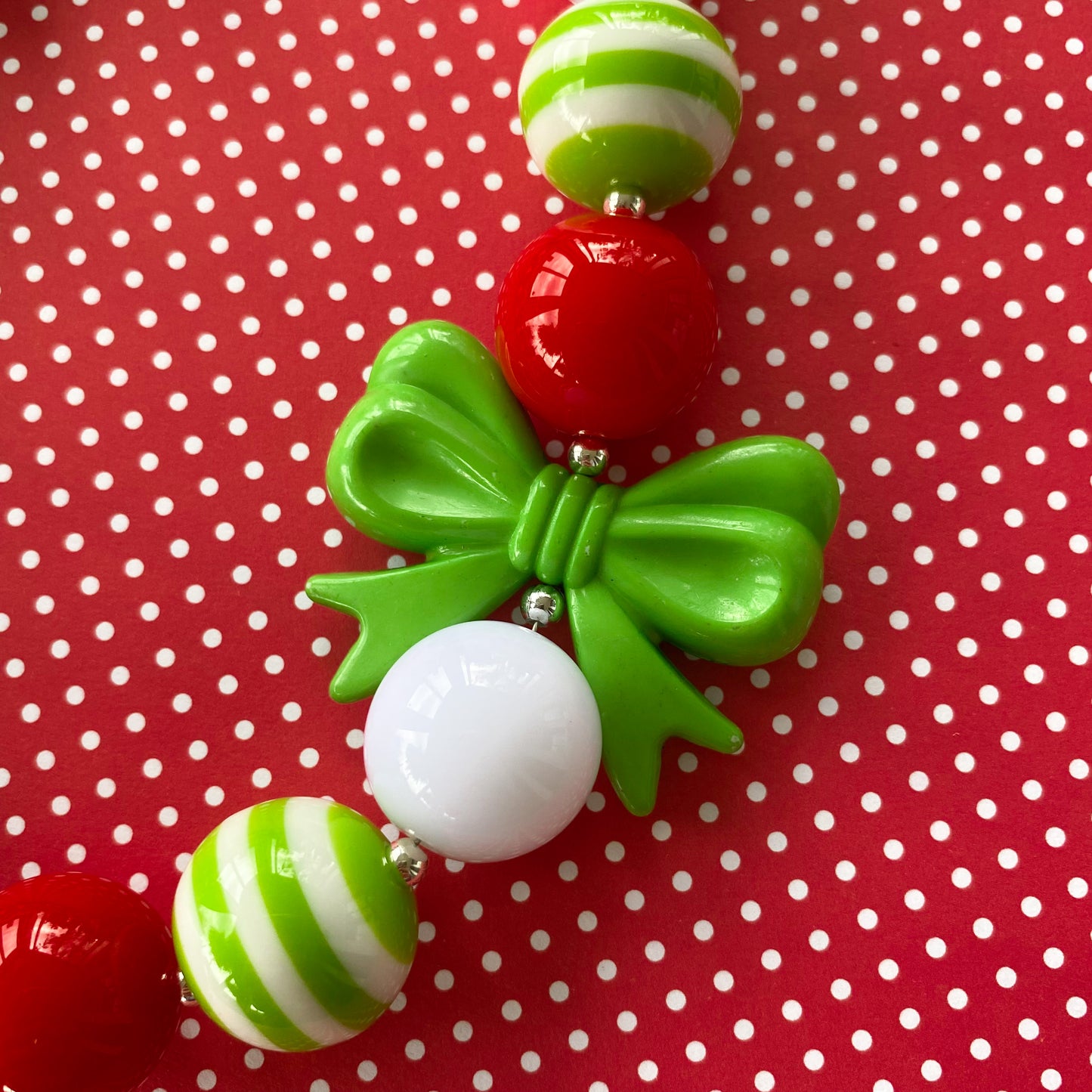 Lime Green and Red Christmas Bubblegum Necklace and Bracelet