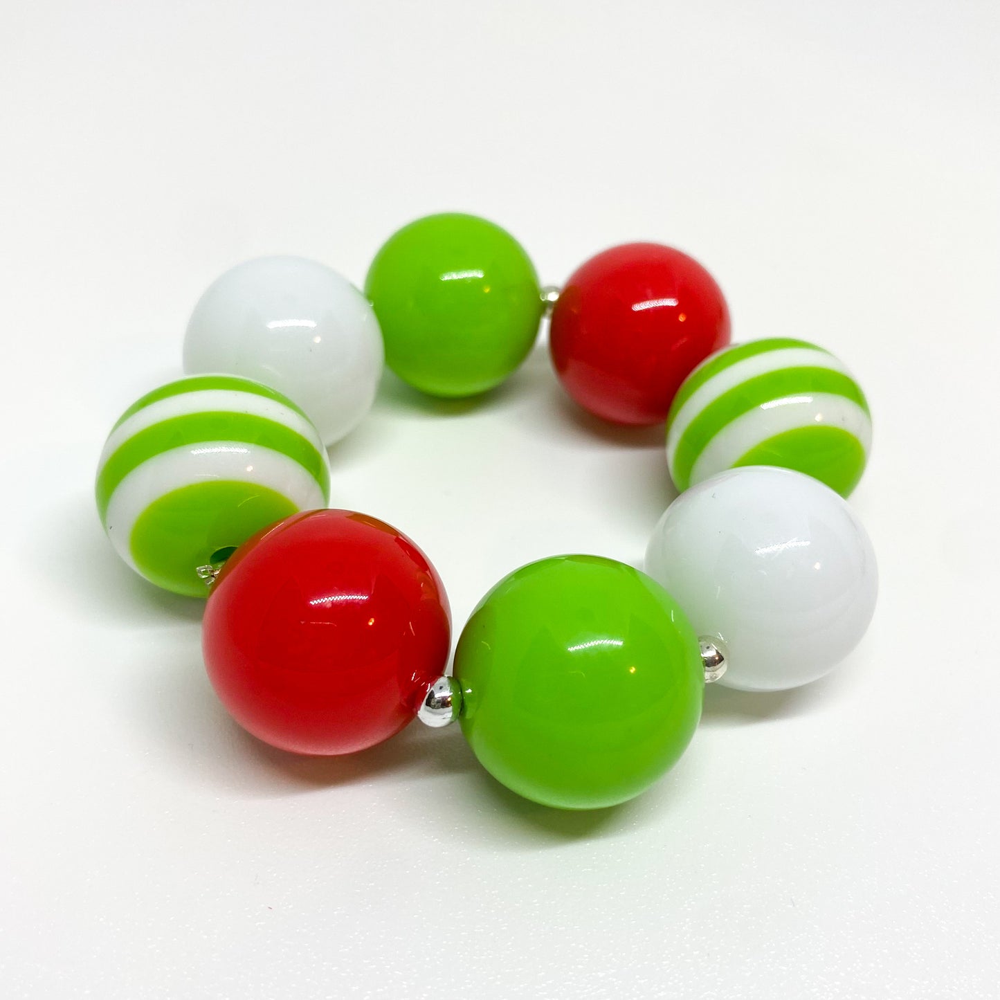 Lime Green and Red Christmas Bubblegum Necklace and Bracelet