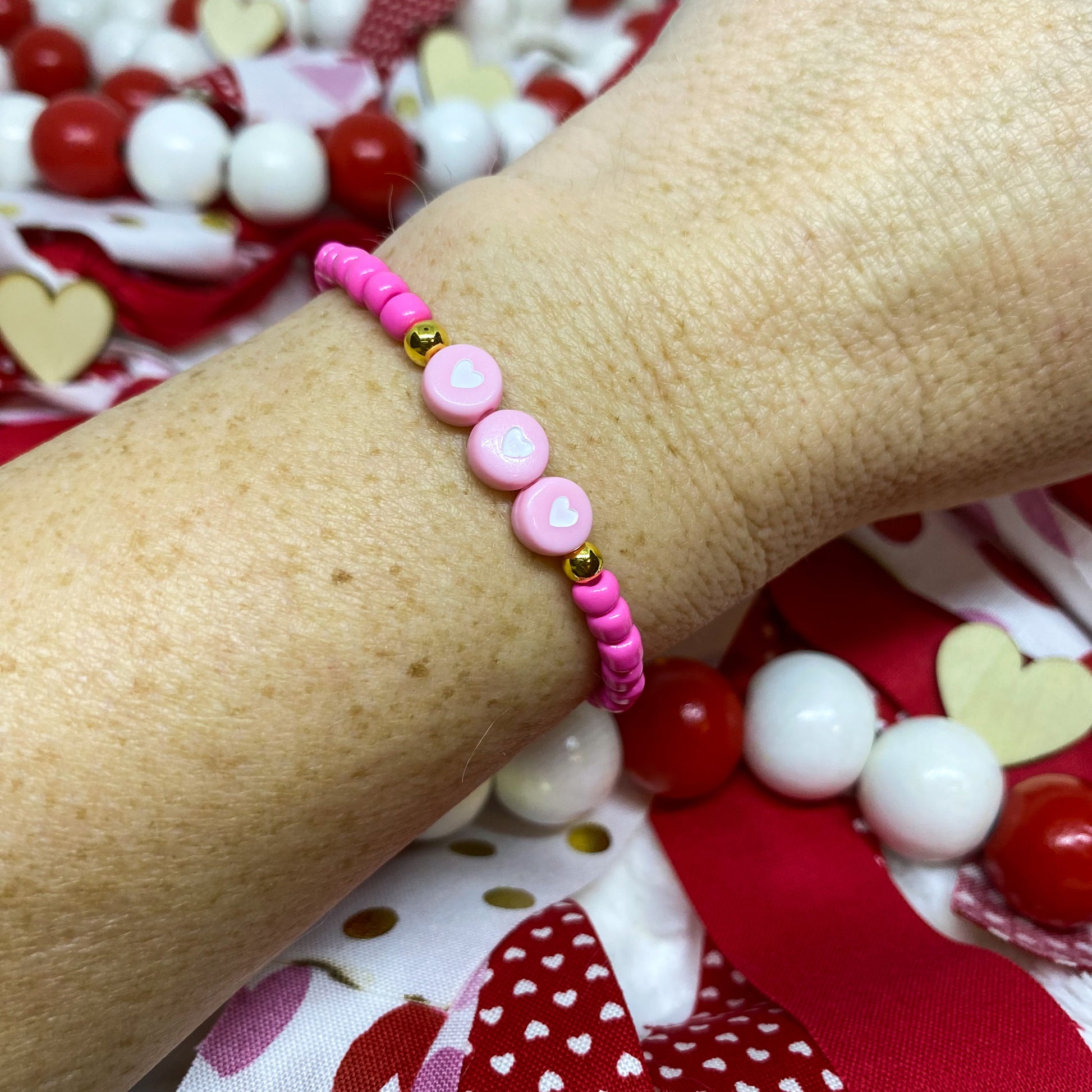 Beaded Stretch Seed Bead Bracelet With Heart 