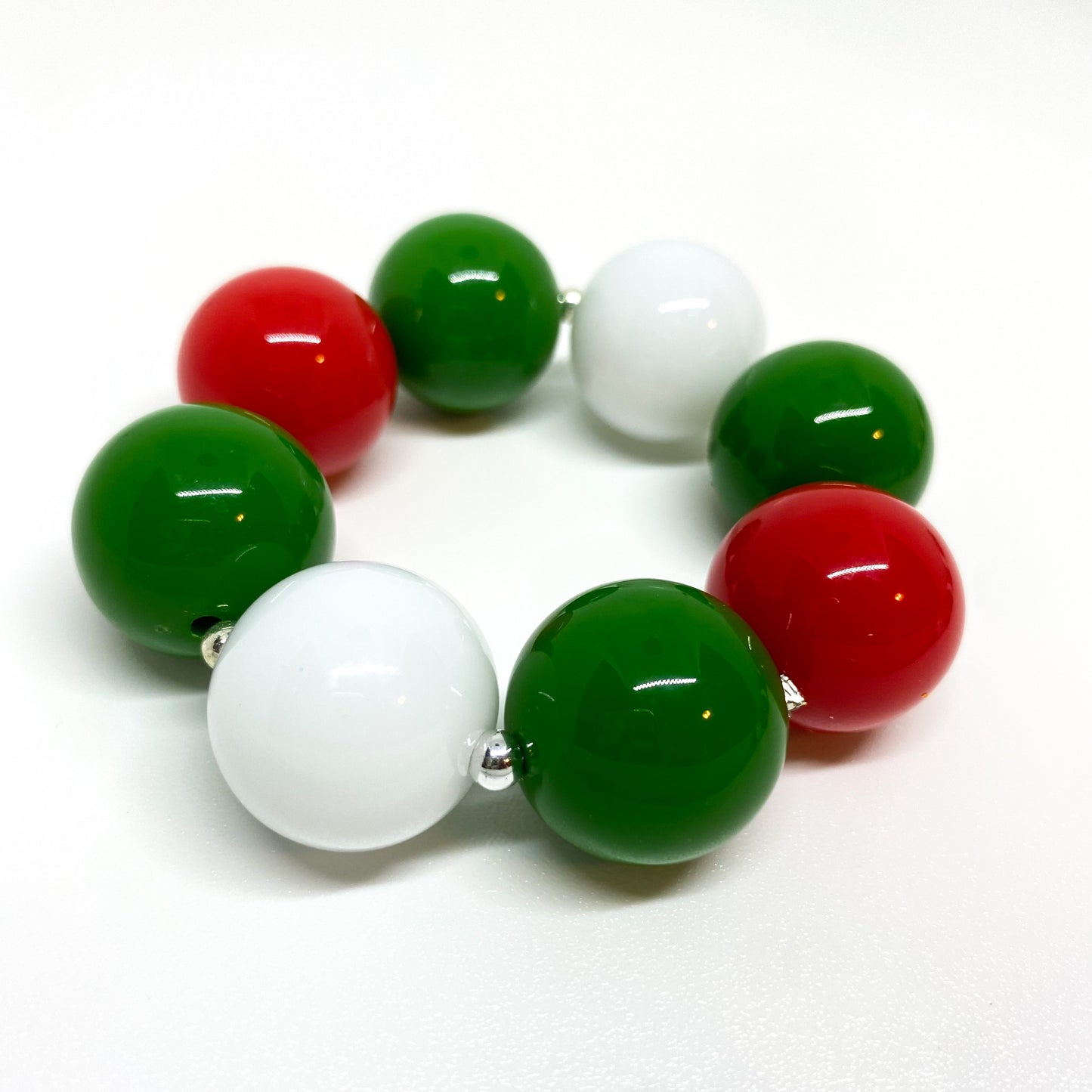 Red Green and White Christmas Bubblegum Necklace and Bracelet