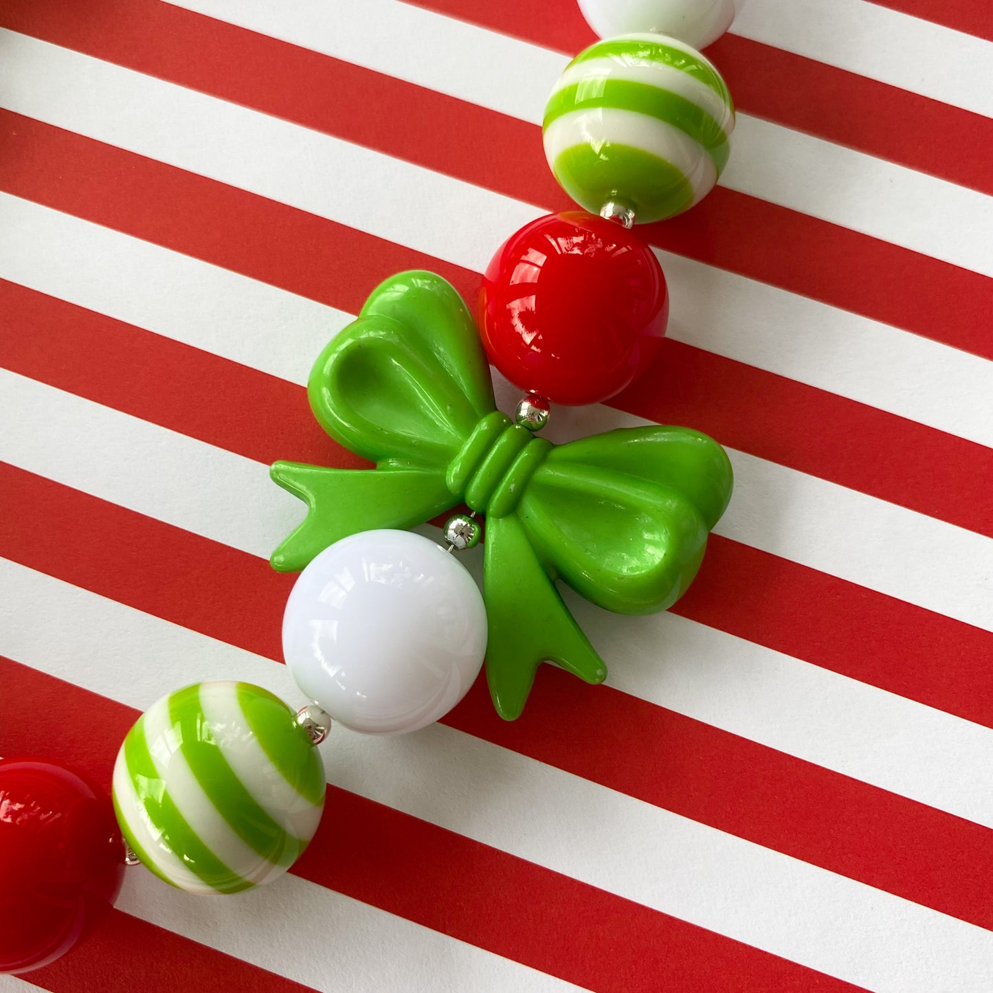 Lime Green and Red Christmas Bubblegum Necklace and Bracelet