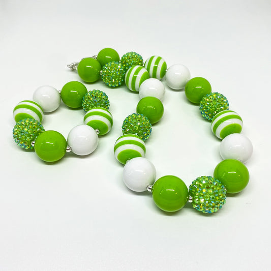 Lime Green and White Bubblegum Necklace and Bracelet Set