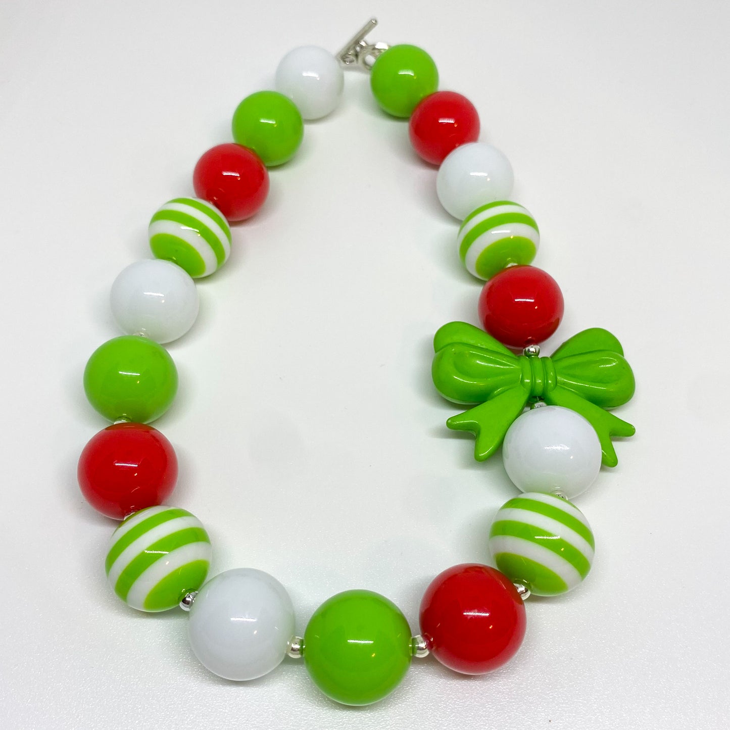 Lime Green and Red Christmas Bubblegum Necklace and Bracelet